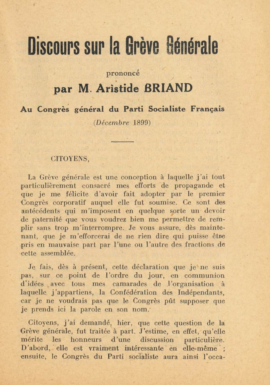 Aristide Briand, La grève générale et la Révolution : Discours prononcé devant le congrès du Parti socialiste en décembre 1899 (CHT, fonds Centre de documentation anarchiste)